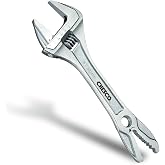 CHESCO 18200 8" Wide Jaw Adjustable Wrench, 1-1/4" (32mm) Extra Jaw Capacity, Alligator Tail Ratcheting-Style Design, Low Noise, Safety Lanyard Hole
