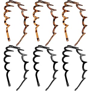 Ivyu 6 Pcs Zig Zag Headbands for Women & Men, Recycled Plastic Non Slip Wavy Hair Bands with Soft Silicone Tips, Flexible Com