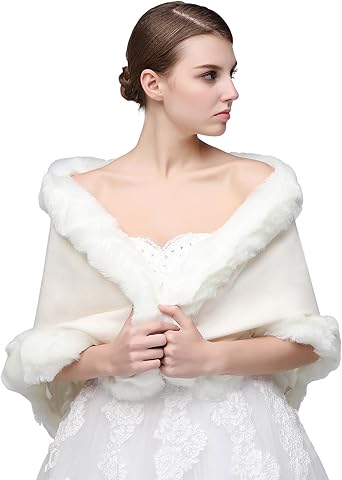 gown with fur shawl