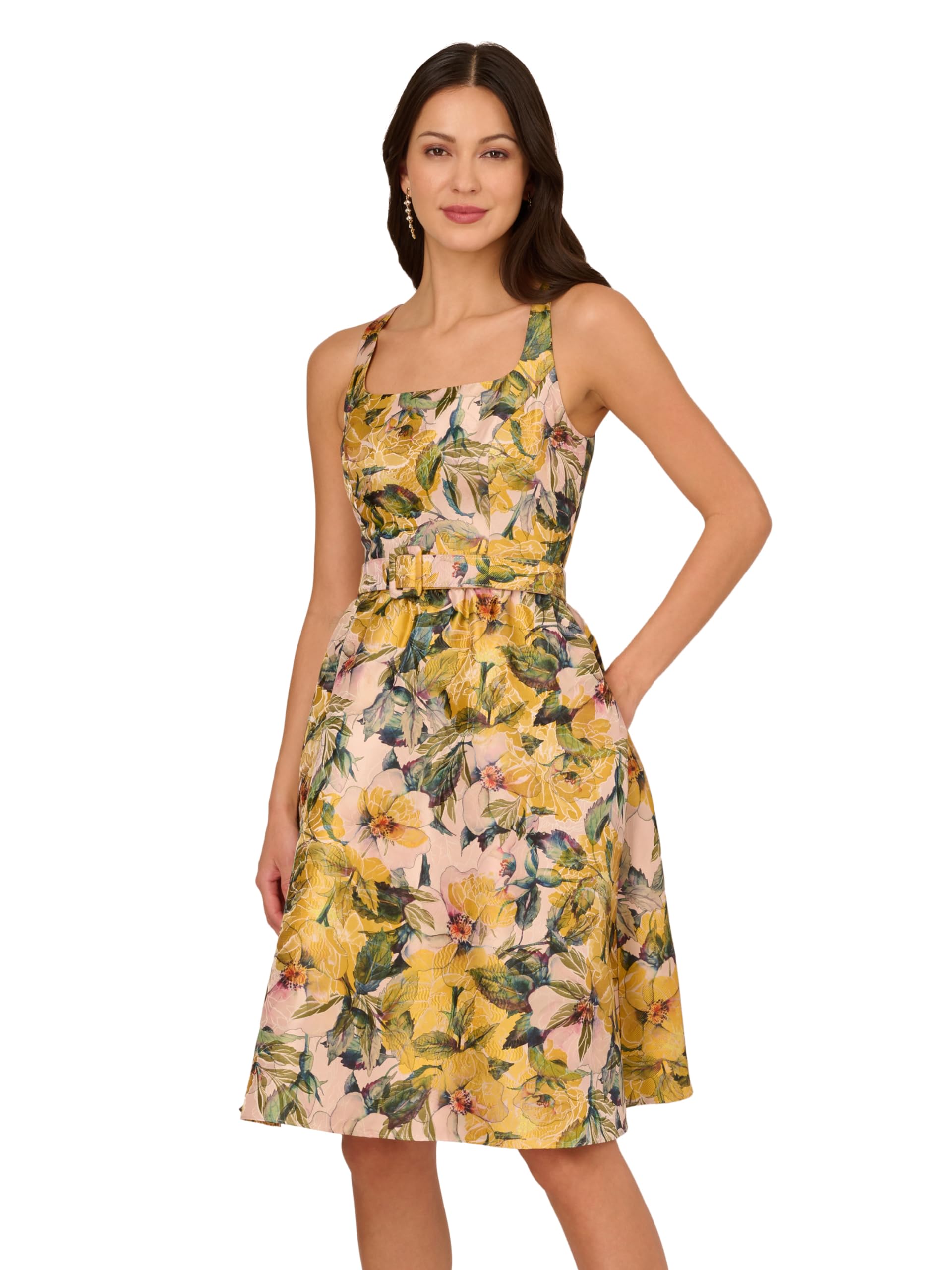 Photo 1 of Adrianna Papell Women's Jacquard Midi Dress, Yellow Multi, 10