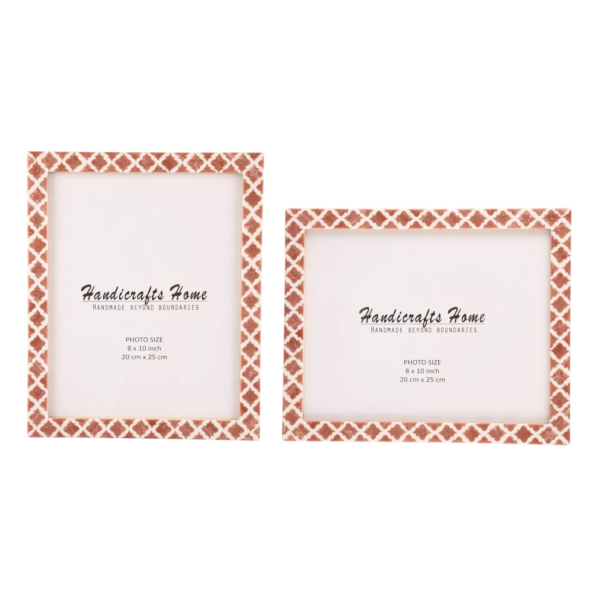 Handicrafts Home Brown & White Vintage Photo Frames for Wall or Tabletop Display, 8x10 Picture Frame Set of 2,Boho Farmhouse Gallery Wall Frame Set, Artisan Handmade Moroccan Frame for Home Decor