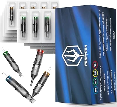 UPTATSUPPLY Poseidon Tattoo Cartridge Needles 50Pcs Mixed Sizes RL RS M1 RM