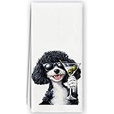 Bnzolyoia Funny Poodle Kitchen Towels - Funny Martini Lovers Gifts, Home Bar Decor, Black Poodle Dog Cocktail Hand Towels Dish Towels for Kitchen Home Bar, 16x24 Inch