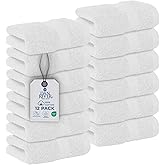 DAN RIVER 12-Pack Premium 100% Cotton White Face Towels for Bathroom - Reusable Face Wash Cloths for Showering 12 X 12 Inches - 550 GSM Super Soft & Absorbent Luxury WashCloths for Body, Spa & Gym