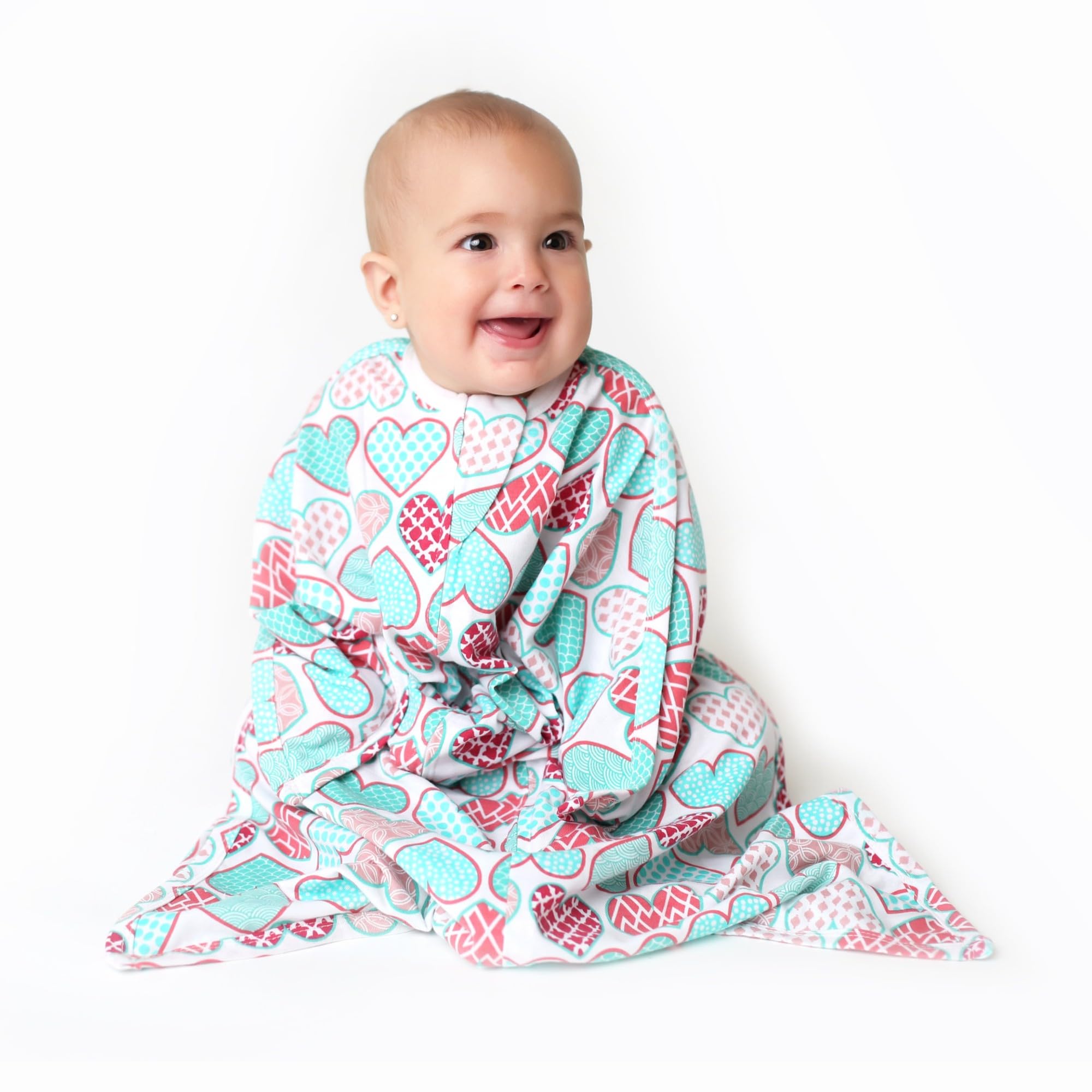 SleepingBaby Zipadee-Zip Transition Swaddle - Cozy Baby Swaddle Blanket with Zipper Convenience - Roomy Wearable Blanket for Easy Diaper Changes - Lots of Love, Small (4-8 Month) Image