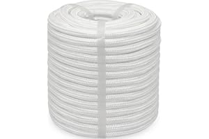 BONSINY Braided Polyester Rope 3/8 inch x 100 feet - Heavy Duty Rope for Swing Tree Felling Pulling (White)