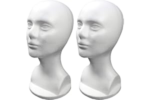 Mannequin Head, 2pcs 12.6x6.5inch Female Manikin Head, Wig Styrofoam Head Model, Glasses Hat Display Foam Mannequin Head Stan