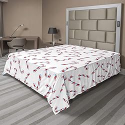 Ambesonne Candy Cane Flat Sheet, Aquarelle Style