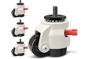 W B D WEIBIDA Leveling Stem Caster Wheels with Upgraded Ratchet Arm, Thread Stem Casters M12-1.75x25mm, Heavy Duty Retractable Casters Set of 4, Durable Rubber Base & Nylon Wheels for Workbench