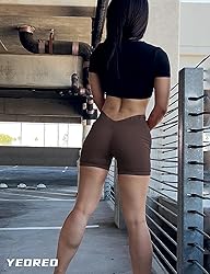 YEOREO Workout Scrunch Shorts Women V Back Gym Butt