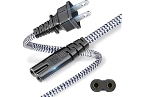 Power Cord,RIKSOIN 2 Prong Power Cable 1.64ft/0.5m AC Power Cable 7A 125V TV Power Cord 18AWG 2 Pin Power Cable Replacement f