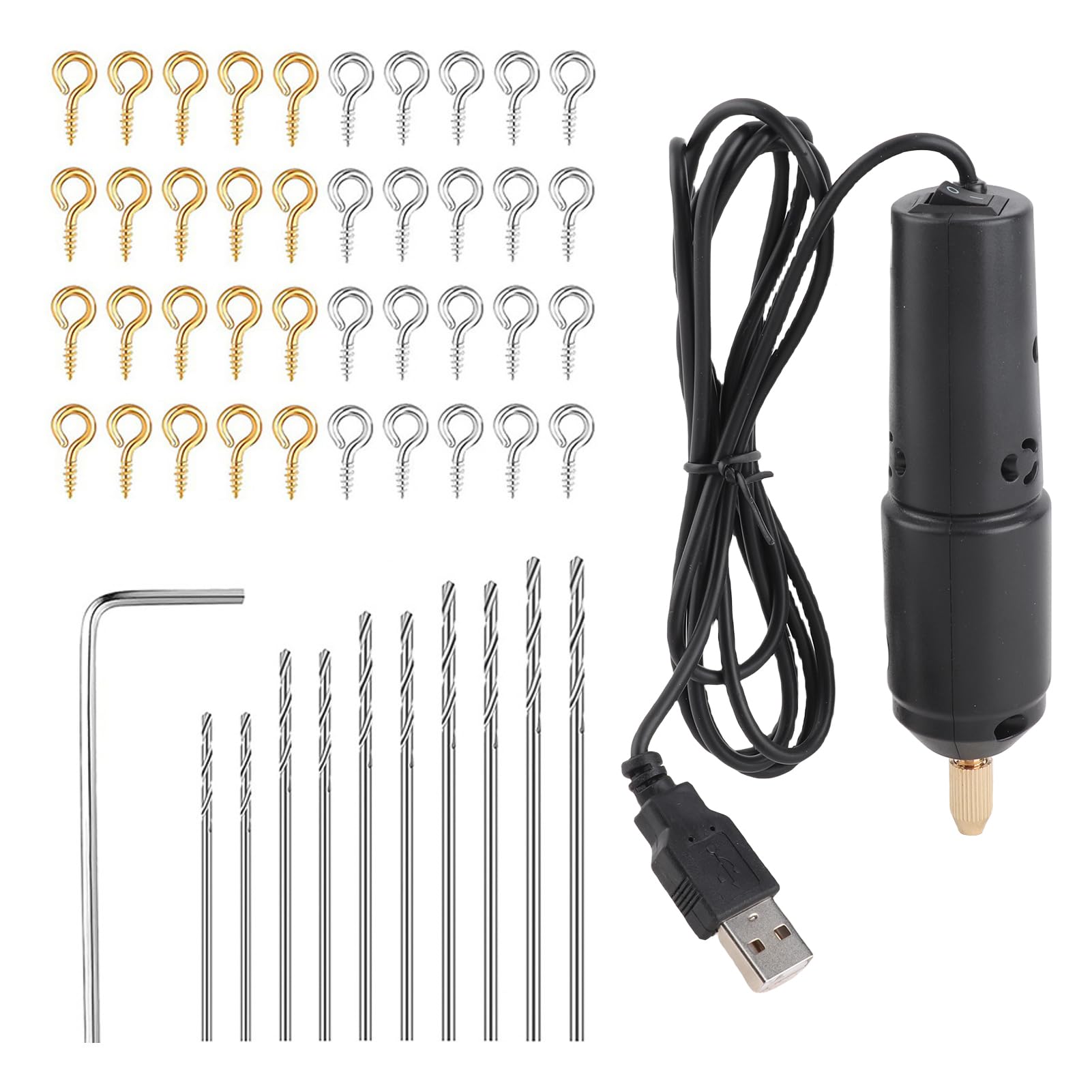 Mini Drill for Jewelry Making, Electric USB Screwdriver Drill Set with 10 0.8-1.2mm Drill Bits for Resin Casting Drilling Jade Crystal and Pearls (#2) Drill, Jewellery Drill, jewe