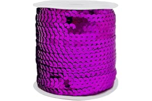 FQTANJU Purple 6mm Crafts Round Flat Sequin Strip Trim on Strings for Crafts, Fringe, and Sewing; 100 Yard Roll