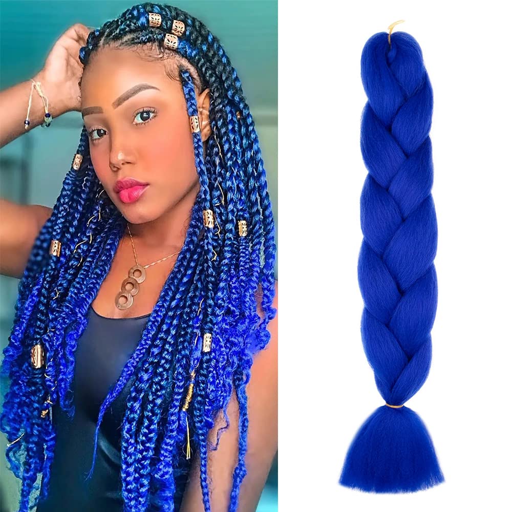 24inch Ombre Jumbo Braids Hair Extensions Braiding Hair Pieces 1pcs Bundles Synthetic Jumbo Braid Hair Crochet Twist African Box, Sapphire Blue โ image 1