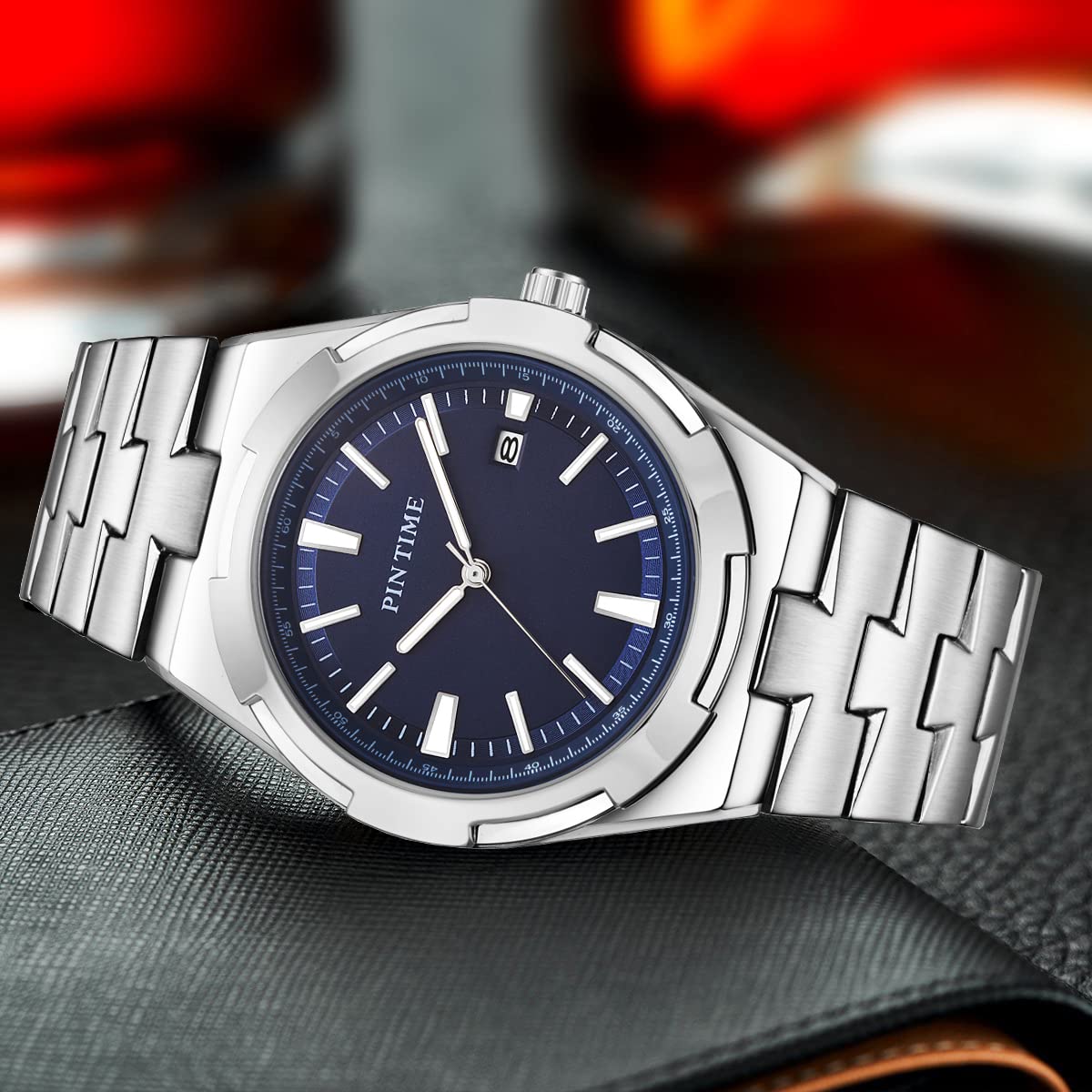 DROCUAMGOYA Men Analog Watch Solid Stainless Steel Overseas Chronograph Casual Dress Business Wrist Watch for Men Waterproof, Luminous, Auto Date