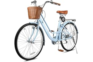 EISYROOD 26 Inch Beach Cruiser Bike for Women, Hybrid Womens Bike with 7 Speed, Adjustable Seat, Lightweight Women Beach Cruiser Bike with Anti-Skid Tires, V-Brakes (Double Bar-B, Blue)