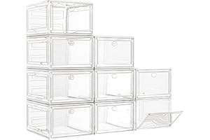 Large Clear Shoe Boxes Organizer [Thicker Material] Stronger Shoe Box with Magnetic Door, Stackable Shoe Storage Box for Clos