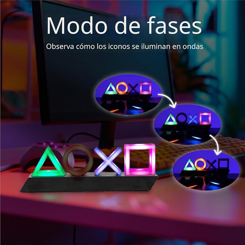Paladone- lâmpada de ícones playstation com 3 modos de luz - lâmpada que reage ao ritmo da música