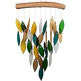 Blue Handworks Rainforest Waterfall Glass and Driftwood Chime, Sandblasted Glass and Found Wood Handcrafted Wind Chime