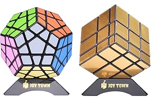 JOY TOWN JoyTown Bundle Pack Speed Cube Set of 2 Megaminx Speedcubing, Gold Mirror Cube Twisty Puzzle, with Bonus Stands and Screwdriver Black