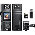 BOBLOV A23Pro Body Camera with 180°Rotatable Lens, 2K/48MP Small Body Camera, Night Vision, 2200mAh for Long 7 Hours Recording, with a Car Mount for Cycling&1/4 Screw Hole (128GB)