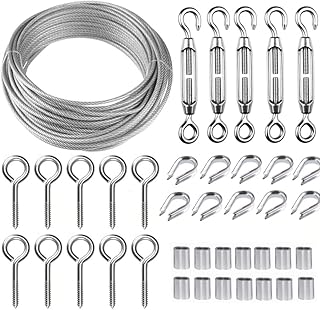 TooTaci 30M Drahtseil Edelstahl Set/Rankhilfe Drahtseil/PVC-ummantelt 304-Edelstahl Stahlseil mit Spannschloss Stahlseil seilspanner M5 Haken Öse und Ösenschraube Set