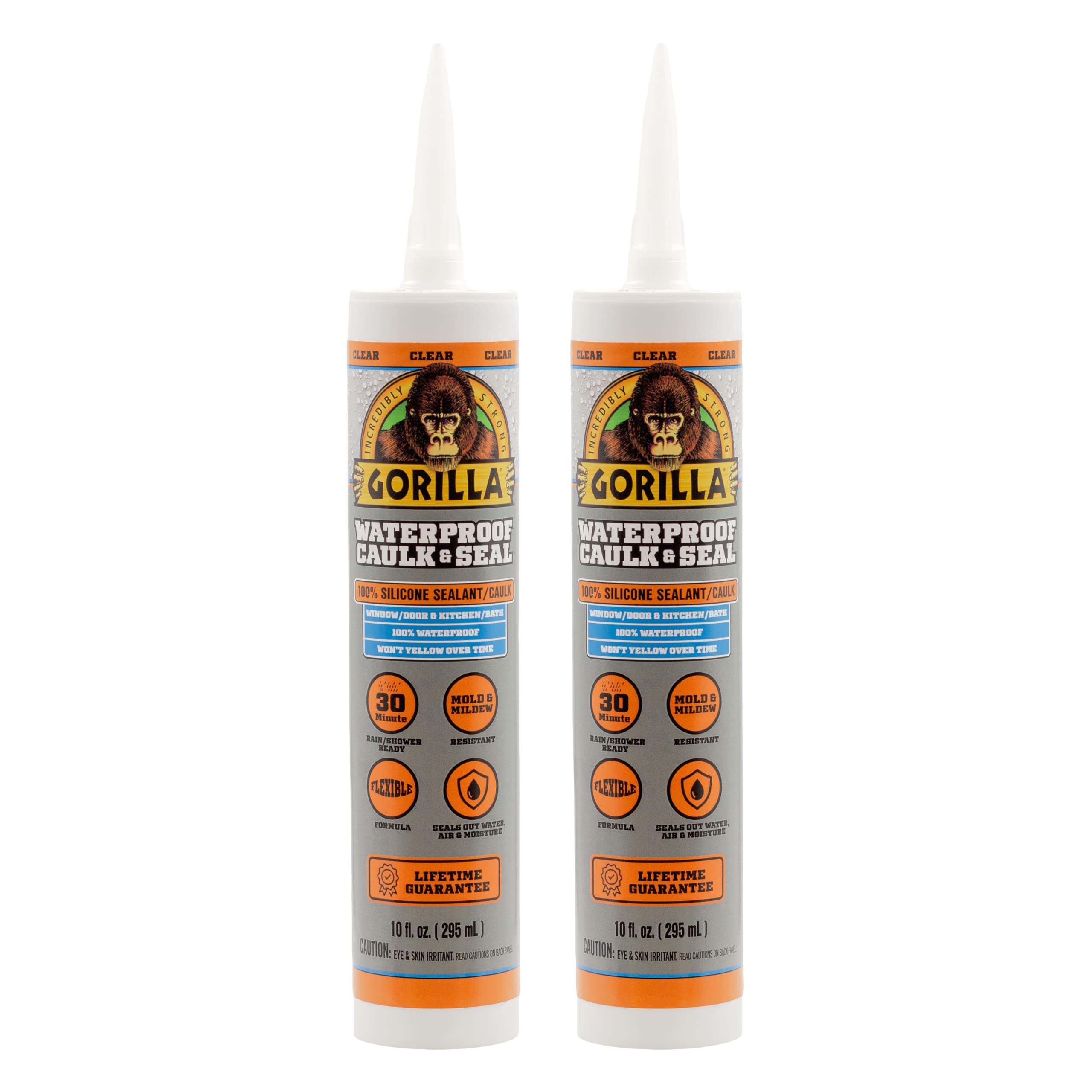 Photo 1 of **MISSING 1** Gorilla Waterproof Caulk & Seal Silicone Sealant, 10Oz Cartridge (Pack of 2) - Clear Caulking Sealant for Kitchen, Window, Bath, Marine, Door and More