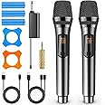 Saiyin Rechargeable Wireless Microphones,UHF Dual Handheld Dynamic Mic Karaoke System with Rechargeable Microphones and Receiver, 200 ft Range, 1/4’’＆1/8’’ Output for Amplifier, PA System