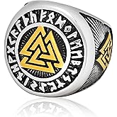 Gungneer 18K Gold Plated Viking Valknut Ring Rune Letter Circle Stainless Steel Norse Ring for Men Women Protection Jewelry