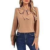 Kate Kasin Women's Bow Tie Neck Blouse 2026 Long Sleeve Work Shirt for Office Business Professional Dressy Casual Tops