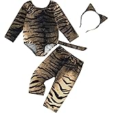 Yccutest Toddler Girl Halloween Cosplay Outfit Tiger Costume Baby Girl Animal Romper Pants Headband Infant Halloween Costume