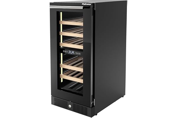 Frostronics 15 Inch Dual Zone Wine Cellar, 29 Bottles Capacity, Under Counter Built-In or Freestanding, with Quiet Compressor Cooling and Reversible Glass Door, Fits Large Bottle