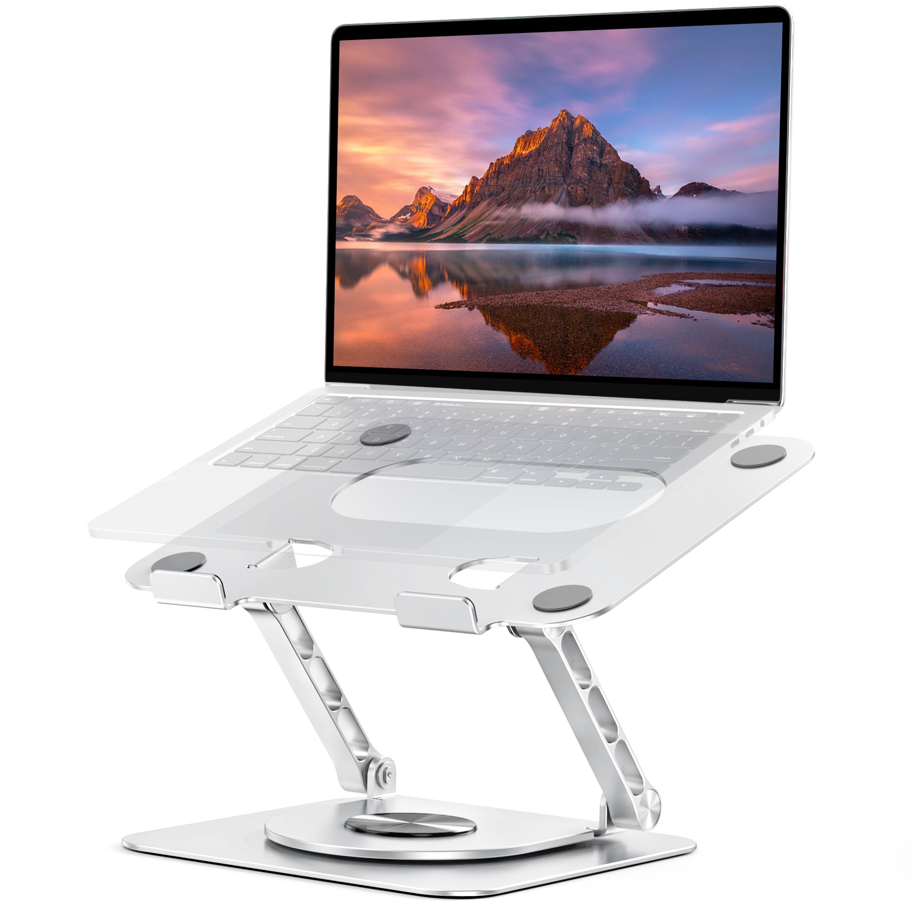 Lucrave Laptop Stand for Desk, 360 Rotating Adjustable Computer Stand, Aluminum Foldable Laptop Riser Holder Compatible with MacBook Air Pro, Dell XPS, HP Notebook (10-17.3'') -Silver