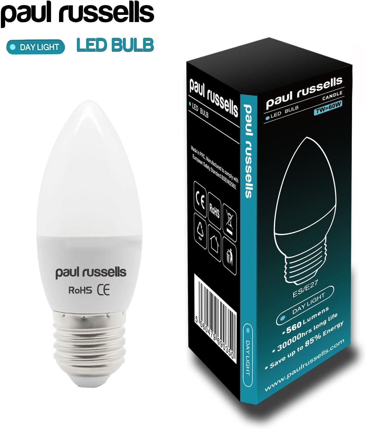 paul russells LED Light Edison Screw E27, 60watt Equivalent, 6.5W 806LM LED Bulbs, 6500K Bright Daylight - Image 3