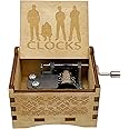 STARRUM Vintage Wooden Clocks Music Box Hands Crank Laser Design Musical Box for Men Women Birthday Christmas gifts (Clocks)