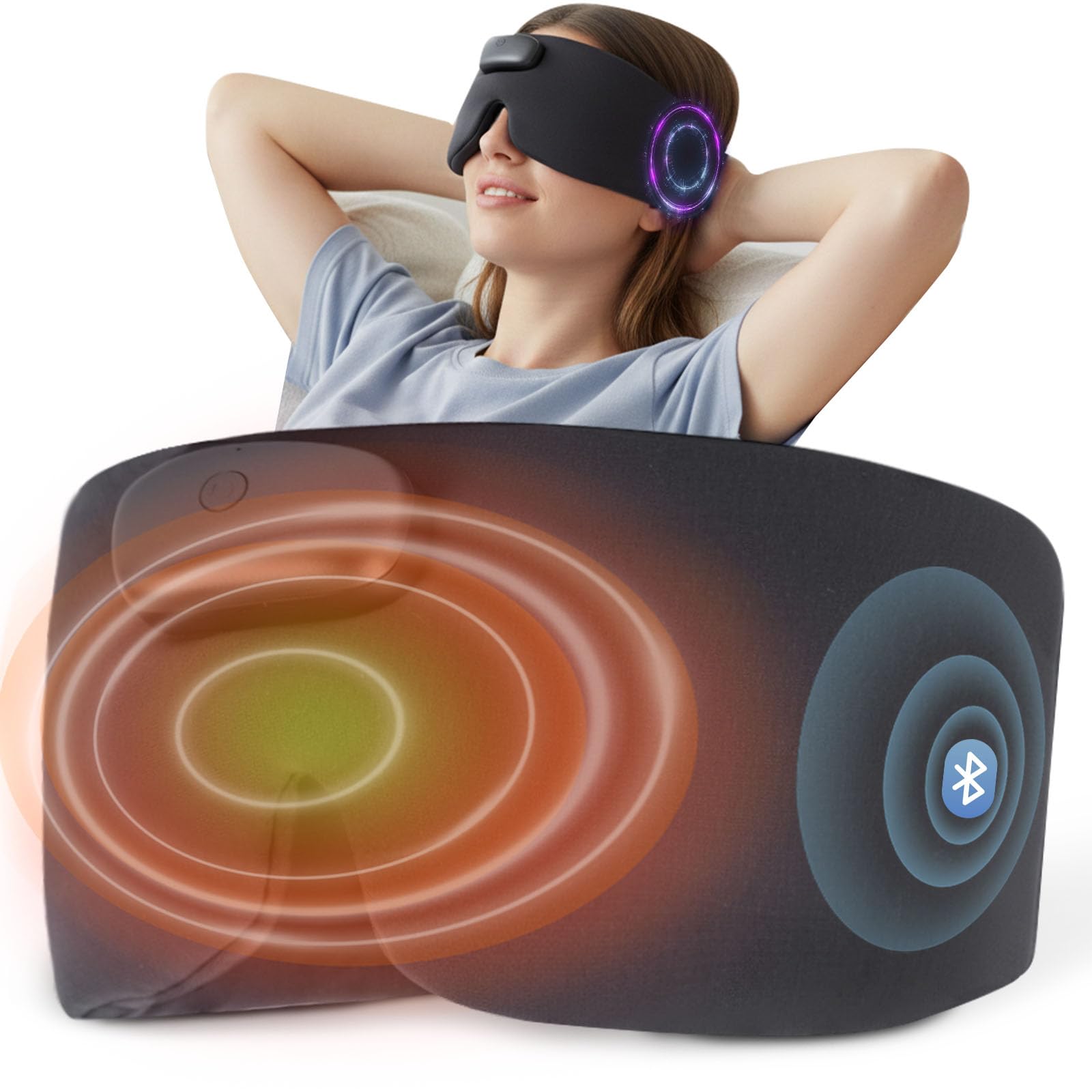 Photo 1 of Heated Sleep Mask with Bluetooth Headphones, Cordless Rechargeable Heating Eye Mask with Adjustable Heart Timer Music, Washable Sleeping Mask with Bluetooth Headphones for Dry Eyes (Blue)