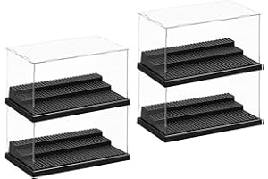 AELS 3-Level Acrylic Display Case Set, Dustproof Showcase for Collection Bricks Blocks Toys Models Minifigures Building, Clear, Removable (Black - 4 Packs)