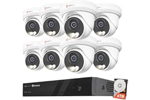 Anpviz 16CH PoE Security Camera System,8PCS 5MP Wired IP TurretCameras Outdoor, Color Night Vision, Built in Mic, 12MP PoE NVR with 4TB HDD for 24/7 Recording, CCTV for Businesses Home