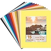 15 Pack Picture Frame Mats, Mixed Colors 11x14 Picture Mats for 8 x10 Photos, Core Bevel Cut Pictures Frames Matting for Photo, Watercolor, Artworks, Prints