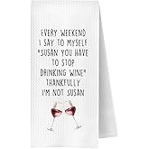 JWERBENPEY Funny Wine Kitchen Towels Decorative, Gifts for Wine Lovers Drinkers, Every Weekend I Say to Myself Funny Dish Hand Tea Towels for Kitchen Bar Cart, 16x24 Inch