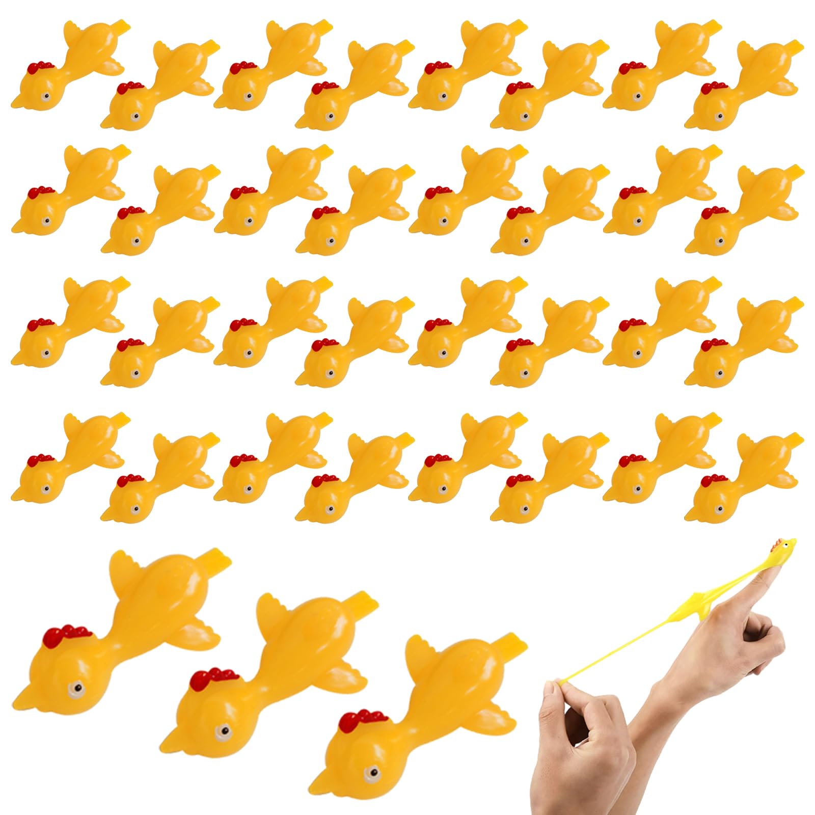 DALAETUS 35 Pcs Slingshot Chicken Finger Toys, Funny Flick Chicken Toy, Rubber Flying Chicken for Party Gifts Kids (Yellow), huangsetanshexiaojiwanju