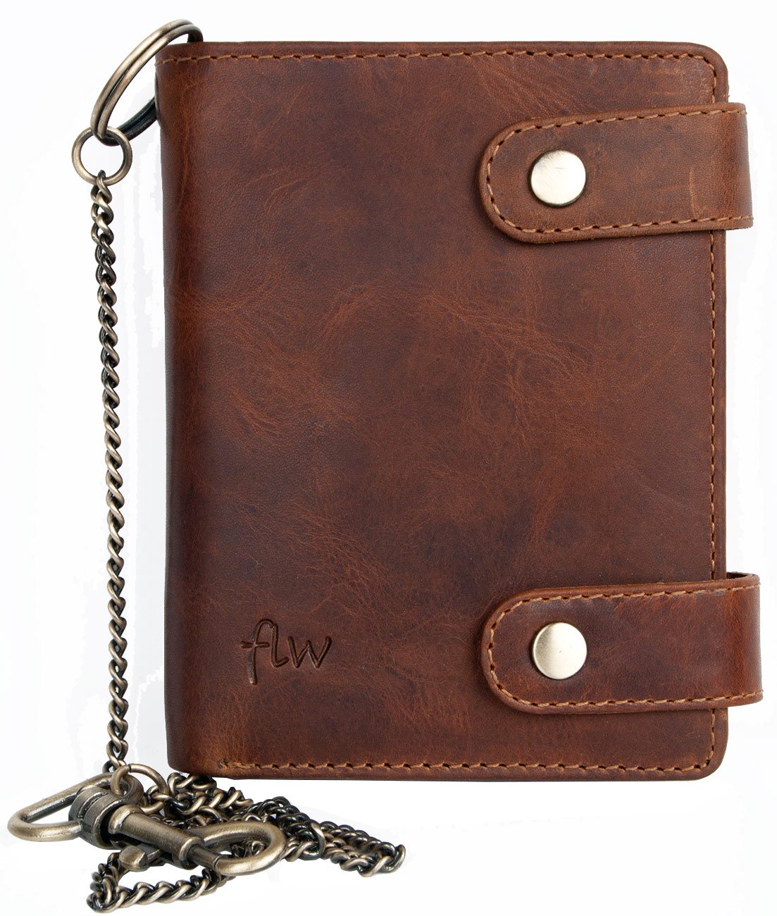 FLW Natural Leather Biker's Pure Leather Wallet with Metal Chain