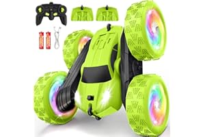 FDCTR Remote Control Car, Stunt RC Cars, 2.4GHz Double Sided 360° Flips RC Crawler, Outdoor Toys for Kids Ages 4-8, Upgraded USB-C Modular Battery, 5 6 7 8 9 10 +Year Old Boys Birthday Gifts Green