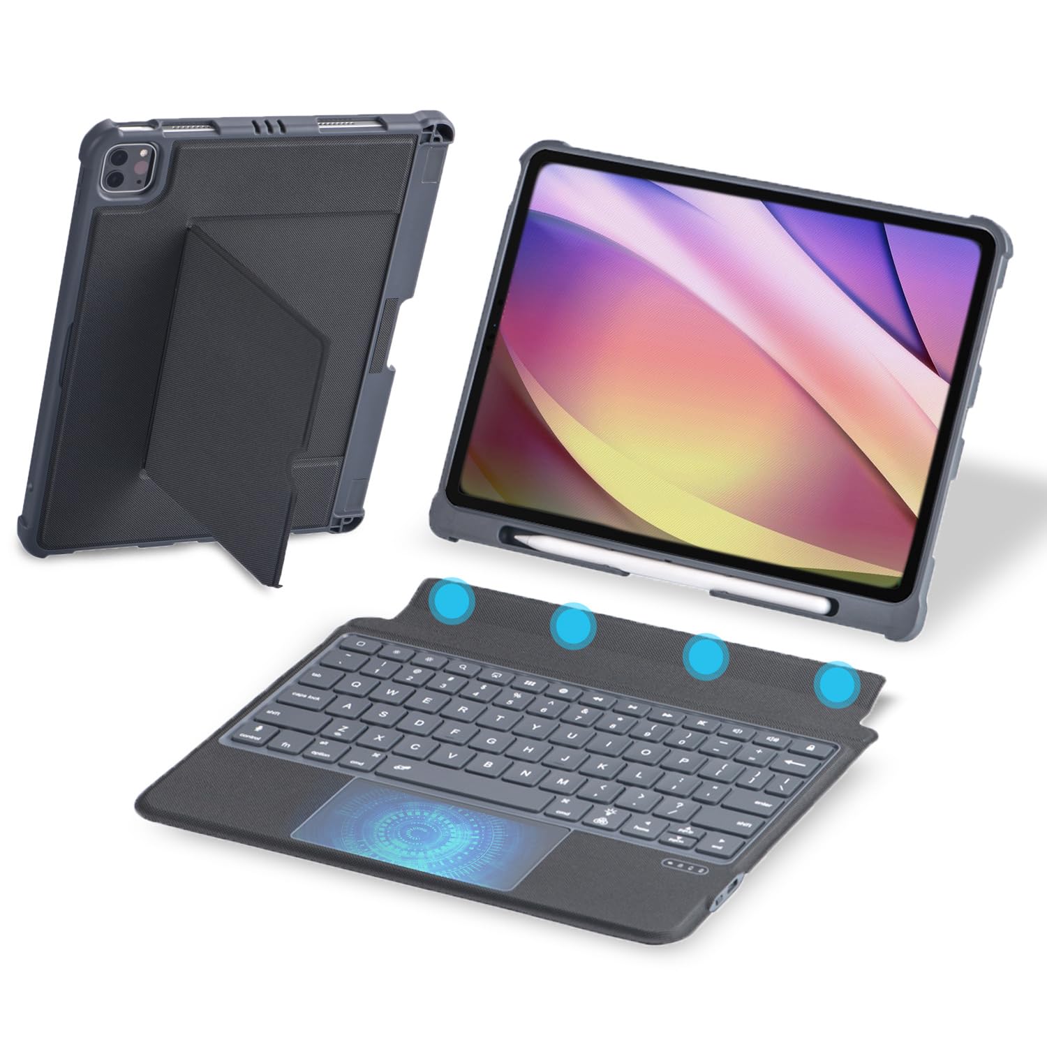 HUOBAO Keyboard Case for iPad Pro 11 inch(1st/2nd/3rd/4th),Magnetic Detachable Keyboard for Air 5/4 Gen 10.9 inch Case,7-Color Backlit iPad Keyboard Case with Trackpad and Pencil Holder