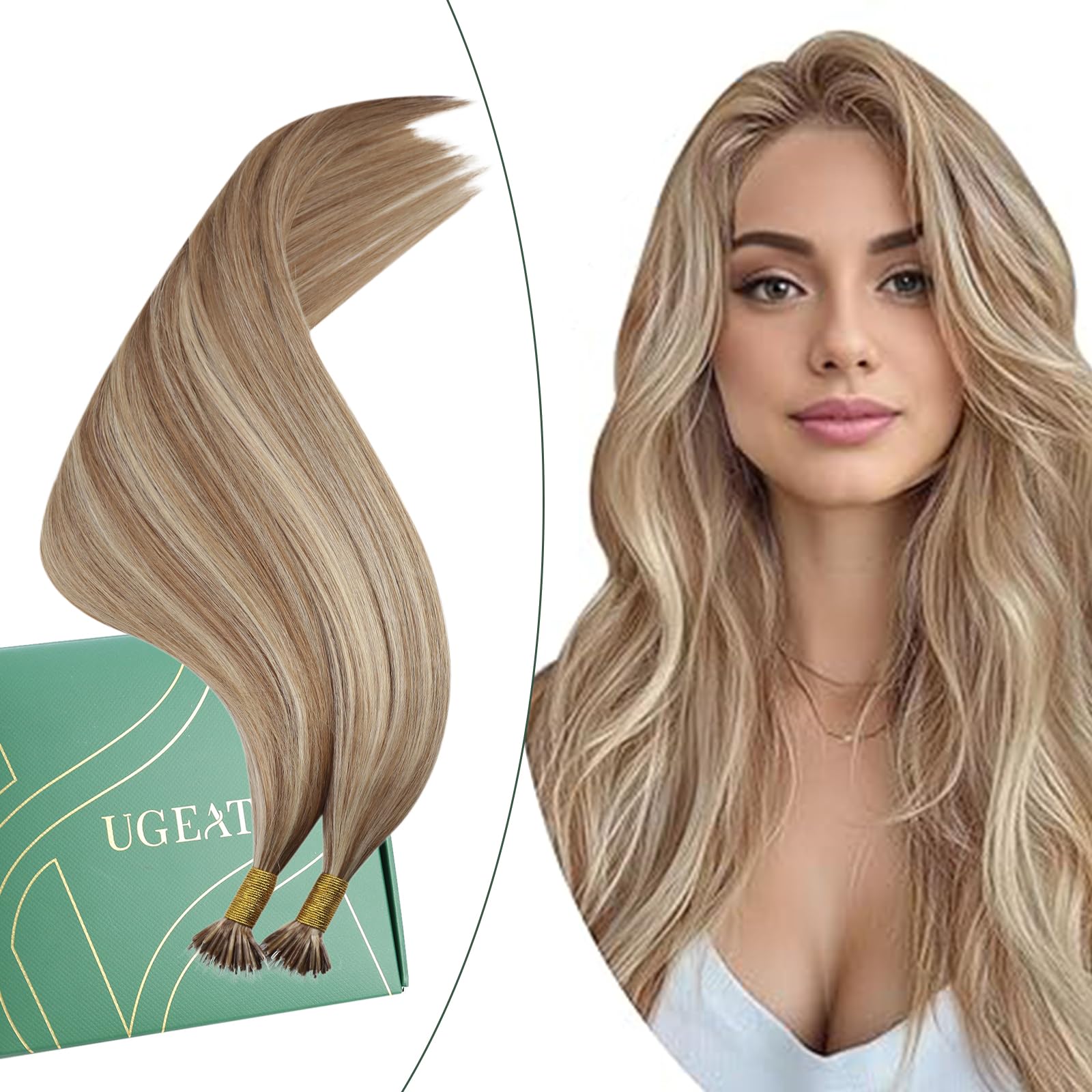 Ugeat Highlight Nano Bead Hair Extensions Human Hair Golden Blonde Nano Hair Extensions Human Hair Highlight Bleach Blonde Short Length 14 Inch 50G 50S #10/613 — image 1
