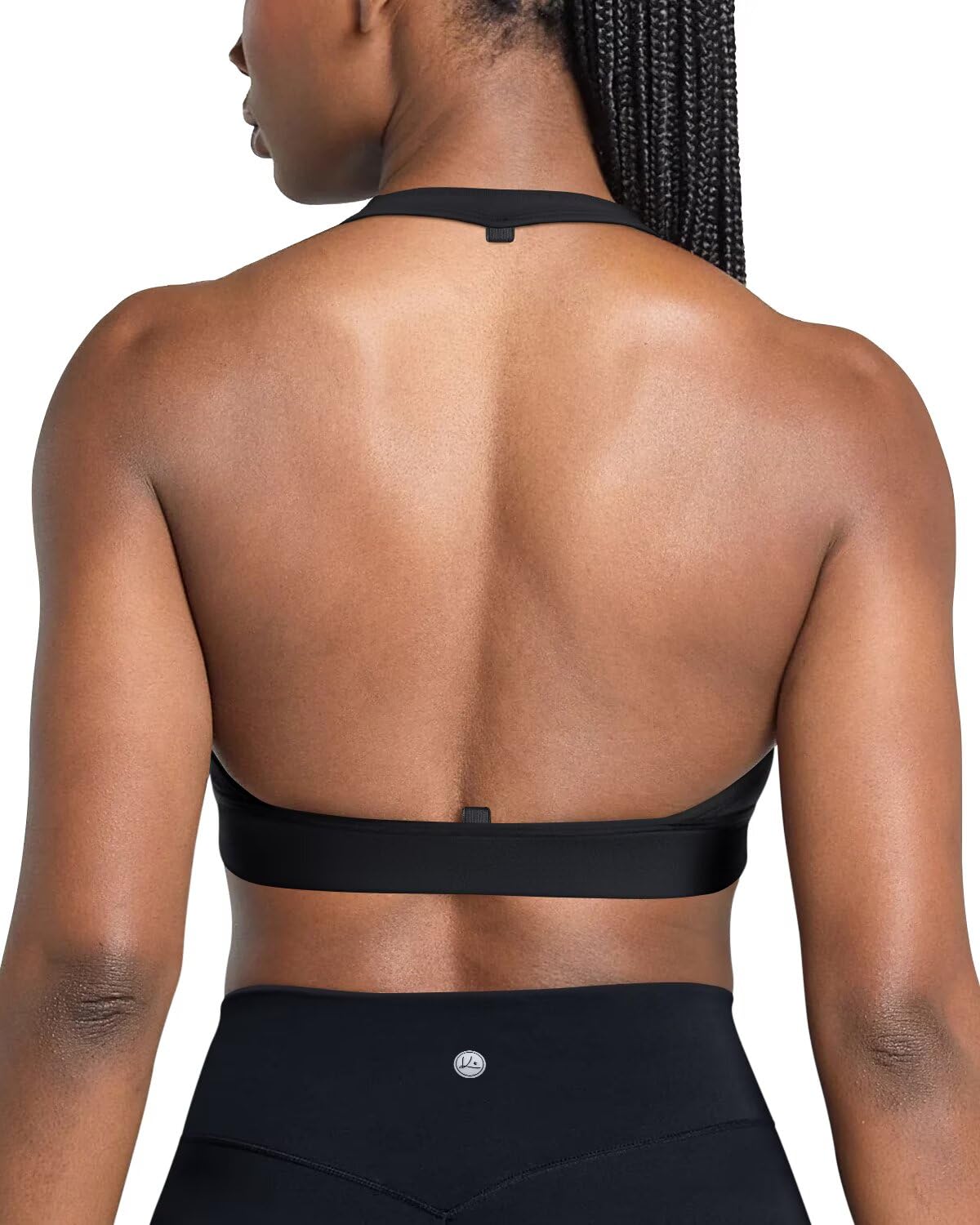 Photo 1 of QUEENIEKE Halter Neck Sports Bra for Women, Yoga Crop Top with Removable Pads, Open Back V Neck Bra for Gym Workout Light Support (Black, Small)