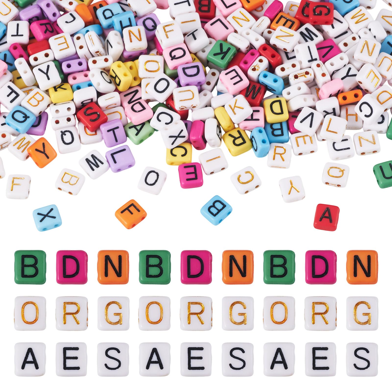 Beadthoven 600pcs Acrylic Alphabet Letter Beads 2-Hole Rectangle Plastic Letter A-Z Loose Spacers Mini Initials Pony Beads for Jewelry Crafts Making, 3 Styles
