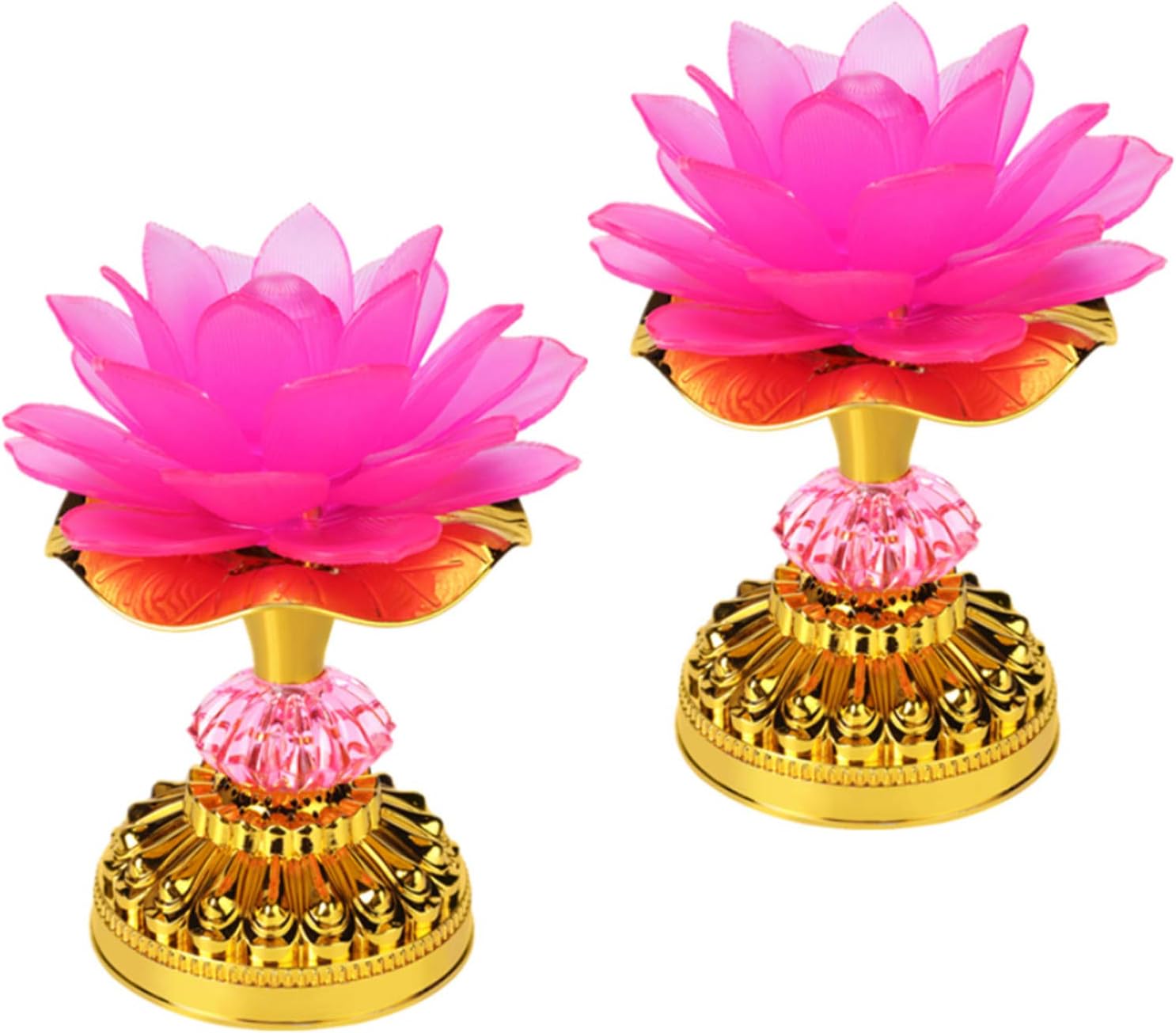 Oil Lamps & Accessories - LACGO Pack of 2 LED Lotus Buddhist Lights Color-Changing Gradient Buddha Lotus Lamps Plug in or Battery-Operated Buddhist Worship Prayer Faith Supply Things(3.3''W/5.5''H, Pink)