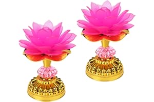 LACGO Pack of 2 LED Lotus Buddhist Lights Color-Changing Gradient Buddha Lotus Lamps Plug in or Battery-Operated Buddhist Worship Prayer Faith Supply Things(3.3''W/5.5''H, Pink)
