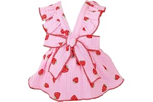 JUOZIUI Strawberry Print Dog Cat Dress for Small Dogs Bow Decor Cute Dog Princess Dresses Puppy Tutu Skirt Chihuahua Teddy Pomeranian Sundress Birthday Holiday Clothes for Cat Kittens